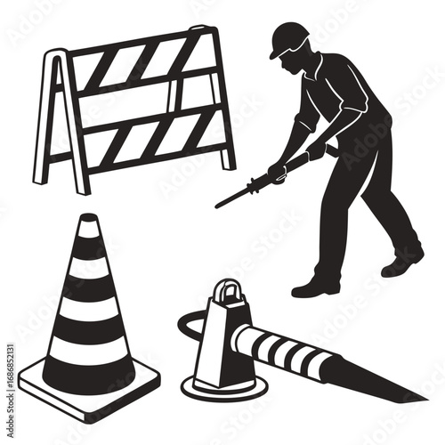 Roadwork worker barrier cone and traffic delineator vector