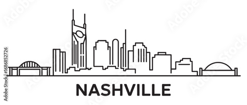 Nashville Line Art skyline horizontal banner. Black Nashville, Tennessee. Vector template for your design. with white background
