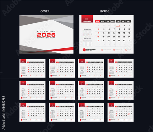 2026 Desk Calendar Template Design