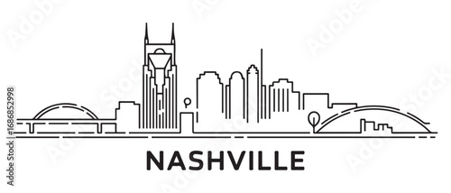 Nashville Line Art skyline horizontal banner. Black Nashville, Tennessee. Vector template for your design. with white background