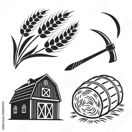 Wheat stalks sickle barn hay bale grain harvest