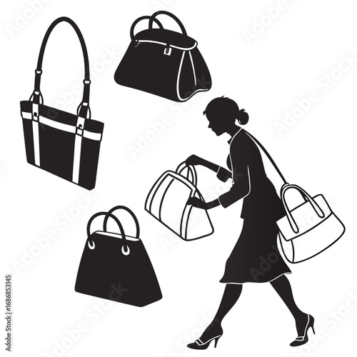 Woman carrying handbags silhouette tote clutch