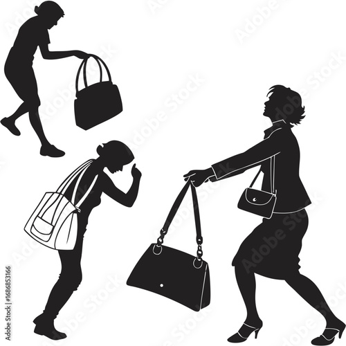 Women silhouettes carrying handbags clutch tote shoulder bags vector