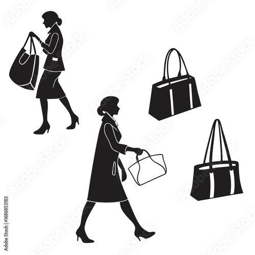 Women silhouettes carrying handbags shopping fashion woman