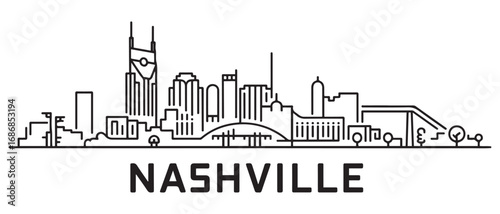 Nashville Line Art skyline horizontal banner. Black Nashville, Tennessee. Vector template for your design. with white background