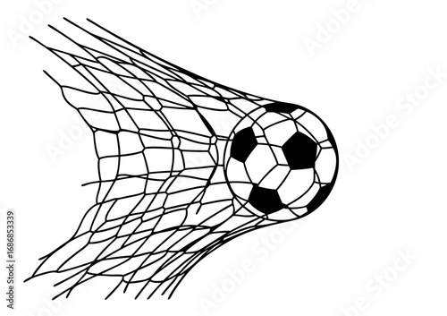 Vector illustration of a soccer ball hitting the goal net. A powerful symbol of scoring a goal, victory, and achievement in a football game