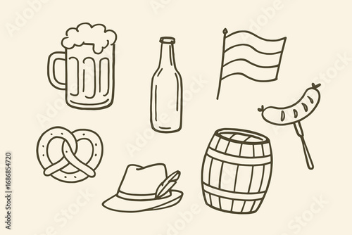 Oktoberfest elements sketch set thick line vector illustration
