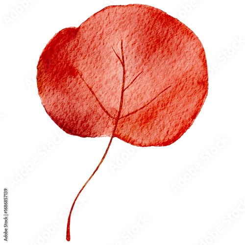 Warm Hand Drawn Autumn Fall Leaf Isolated Watercolor Illustration in Transparent Background - for Botany, Organic Natural Design, Halloween, Rustic - Red Leaf