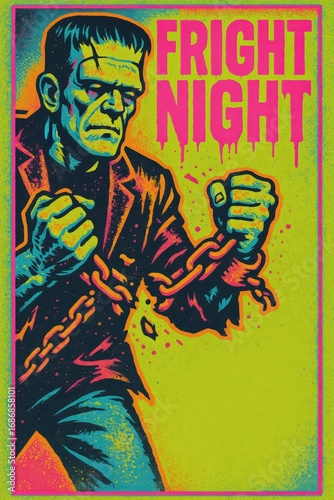 Fright Night Frankenstein poster with chains and copy space for Halloween events
