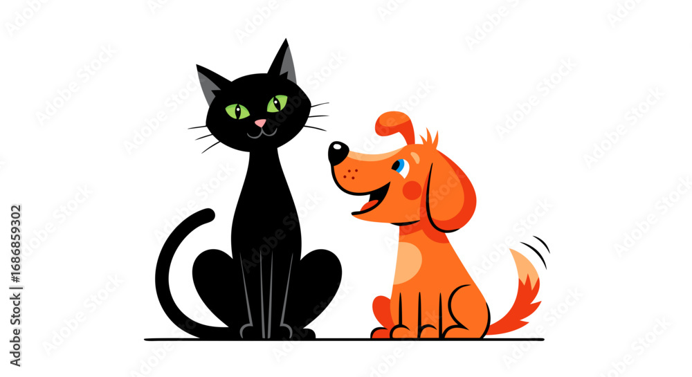 Fototapeta premium Cartoon Cat and Dog Vector SVG Illustration in Flat Design Style with Bright Colors for Kids Content