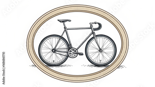 Vintage Bicycle Illustration in Oval Frame bike retro