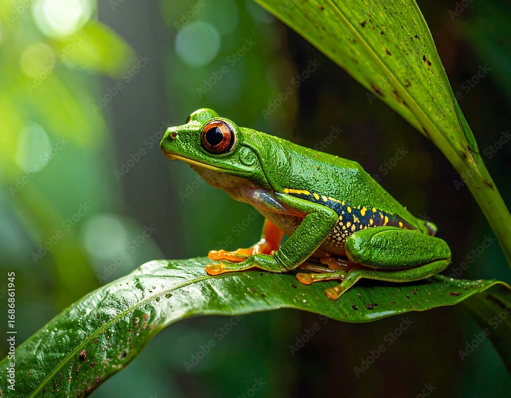 Obraz premium Vibrant tree frog on leaf