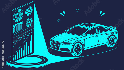 Futuristic car technology and data analysis