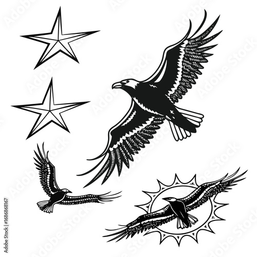 Eagles and stars graphic design birds flight