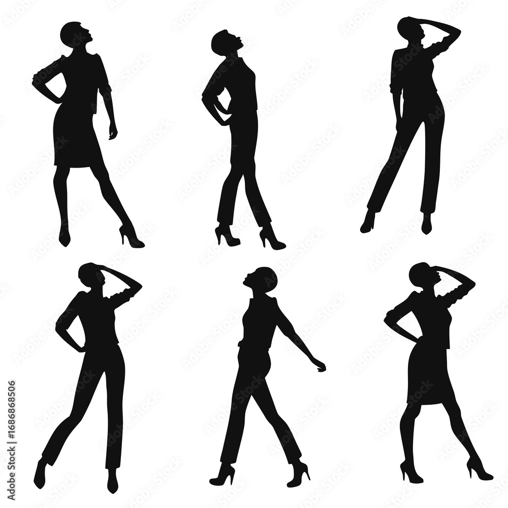 Obraz premium Fashionable female silhouettes in various poses model
