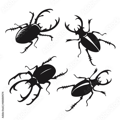 Four Black Stag Beetles insect silhouette