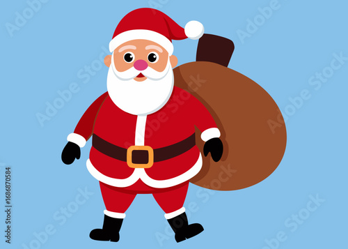 Cartoon santa claus with a sack of gifts