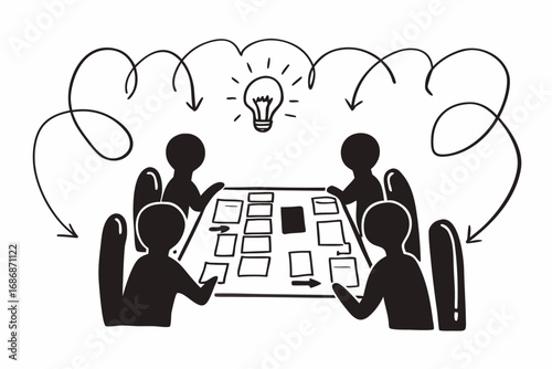 Vector hand drawn doodle sketch of brainstorming and innovation session isolated on white background