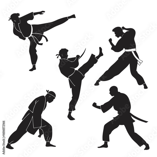 Martial artists performing combat moves martial arts