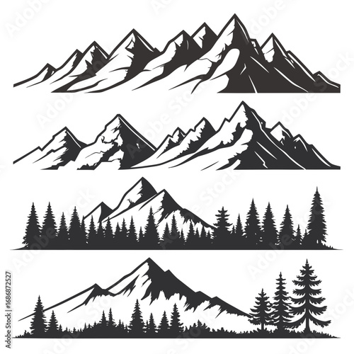Mountain Range Silhouettes with Pine Trees mountains