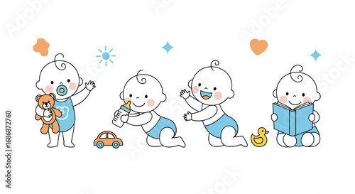 Charming collection of adorable baby boys in various playful poses and activities