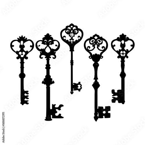 Ornate antique door keys vintage