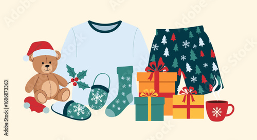 Festive christmas pajamas cozy slippers warm socks delightful holiday gifts for a wonderful winter season celebration