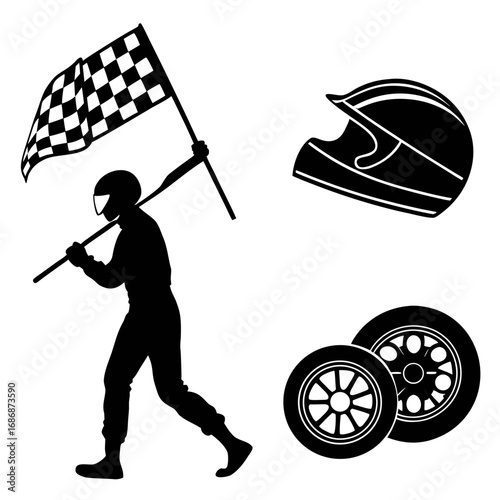 Racing checkered flag helmet wheels motorsport