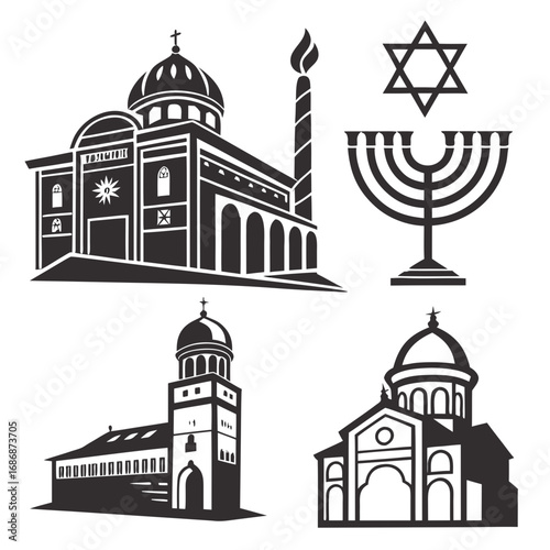 Religious buildings and symbols synagogue menorah