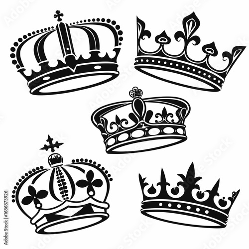 Royal crowns and emblems black silhouettes vector