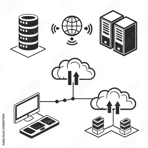 Server network cloud architecture icons vector