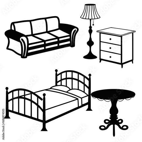 Sofa bed lamp nightstand table vector