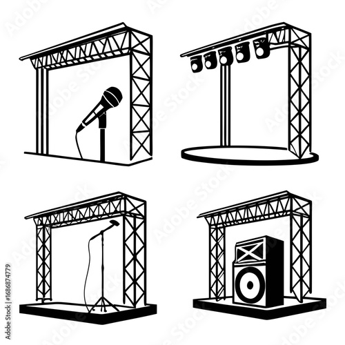 Stage elements with microphones and speakers concert