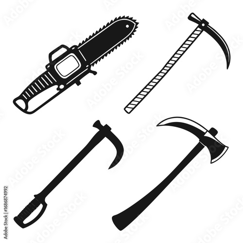 Terrifying weapon silhouettes chainsaw scythe axe pickaxe