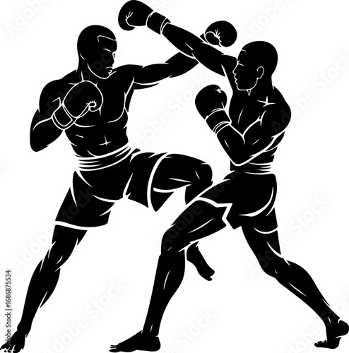Muay Thai Kickboxing Fighters Silhouette Vector