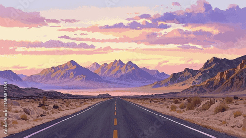Road to the Depths The highway stretches into the valley isolated watercolor vector illustration svg