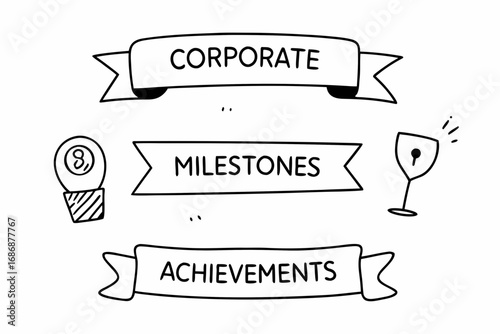 Vector hand drawn doodle sketch of corporate milestones and achievements isolated on white background