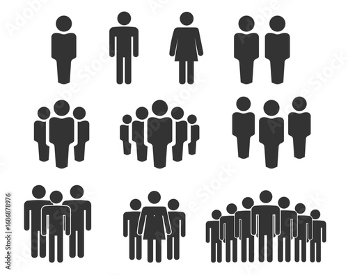 People icons set showing individuals pairs men women and groups