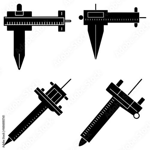 Illustration showing four different styles of calipers used for precision measurement and technical applications