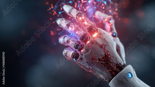 robotic hand glowing digital network