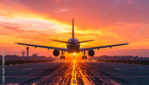 Airplane landing at sunset (2)
