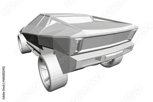 Low poly car model with sleek modern design and glossy finish, clearly visible details against bright white background.
