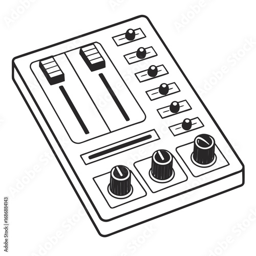 Audio mixer with knobs and sliders soundboard control panel