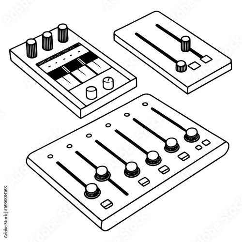 Audio mixing controls knobs sliders audio mixer soundboard