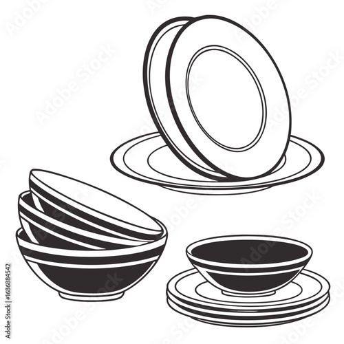 Black and white dining plates and bowls dishware tableware