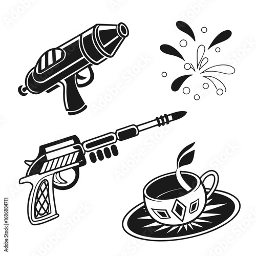 Black and white water guns and cup pistol toy gun