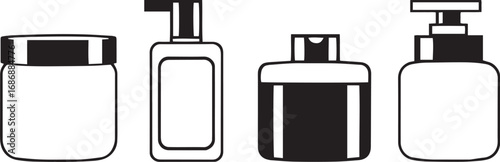 A set of cosmetic containers. Jars, vials, bottles, tubes. Hand drawn vector illustration