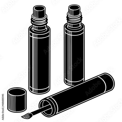 Black essential oil bottles and applicator brush
