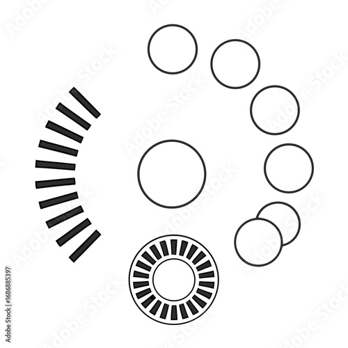 Black geometric shapes forming loading indicators loading spinner