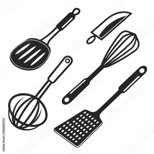 Black kitchen utensil collection cooking utensils